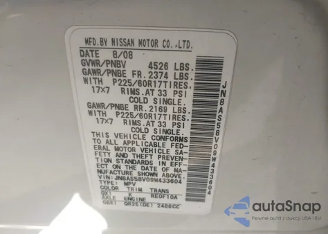 2009 Nissan Rogue Sl z USA, uszkodzony, nr VIN JN8AS58V09W433604
